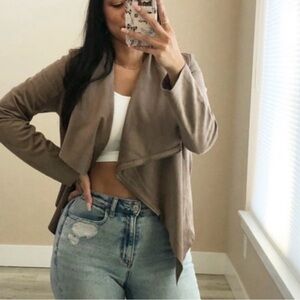 VIGOSS Asymmetrical Faux Suede Jacket Taupe